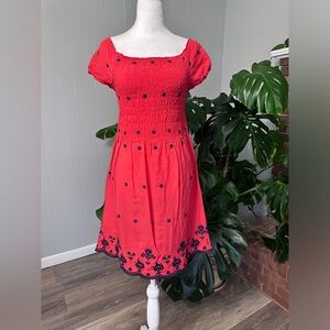 🛍️Love Tree Red with blue embroidered dress Size M